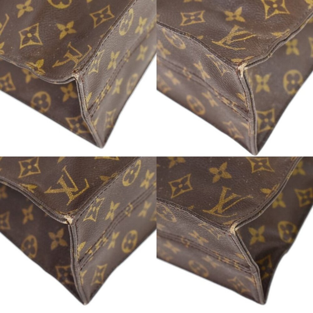 LOUIS VUITTON Logo Sac Plat Hand Tote Bag Monogram Leather Brown - Picture 10 of 15